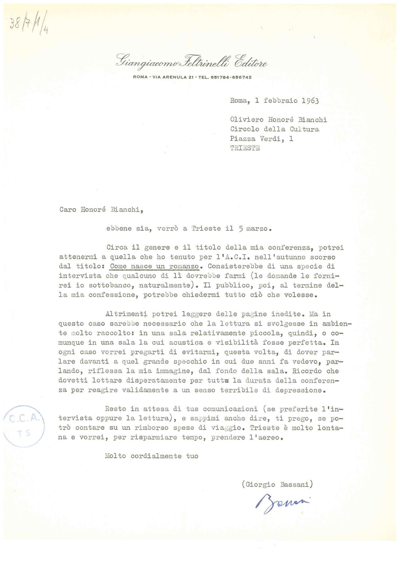 1963 03 12 Conferenza Bassani Giorgio