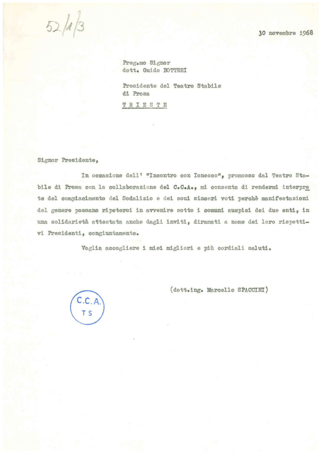 1968 11 30 Collaborazione Incontro con Ionesco