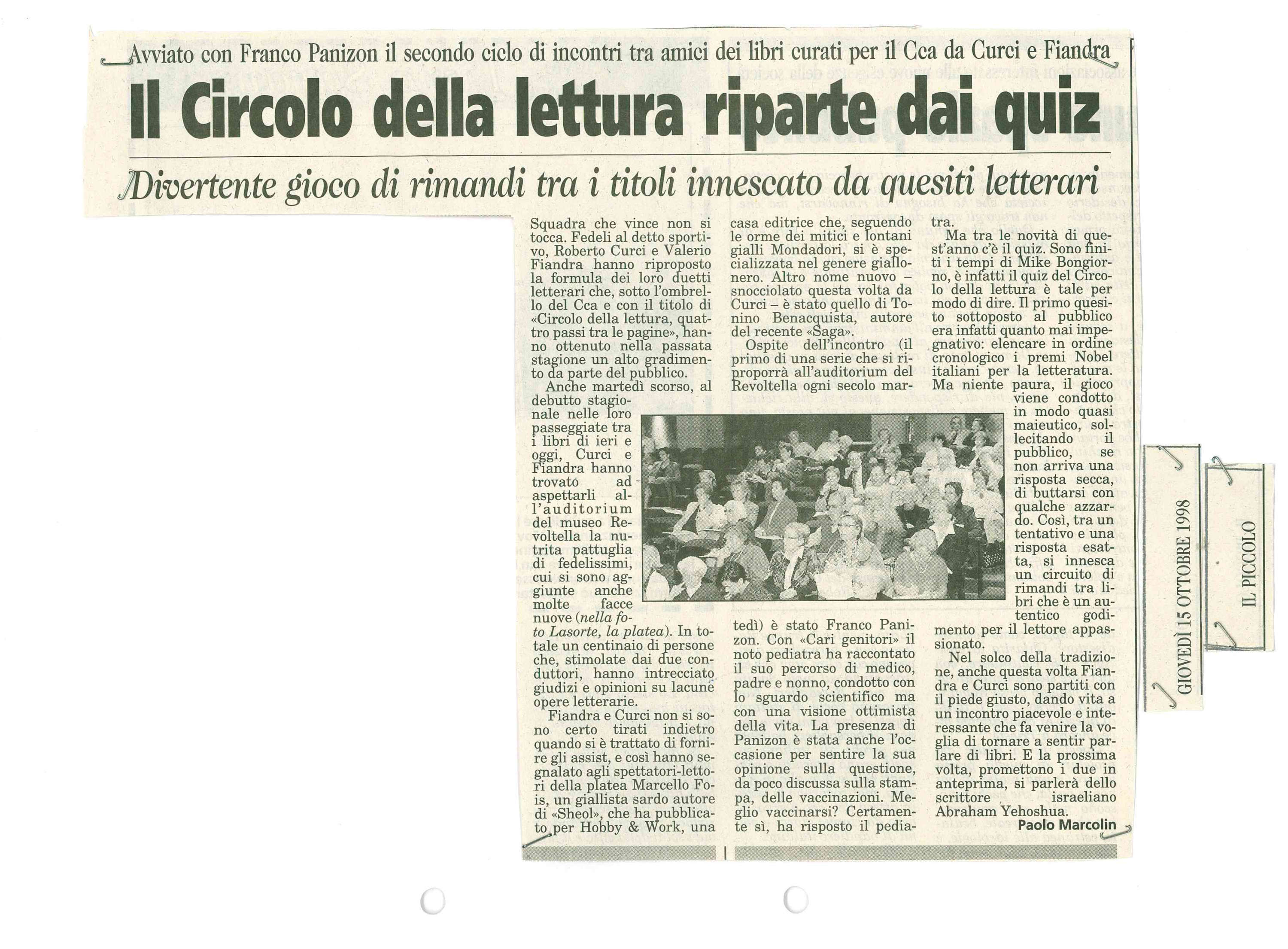 1998 10 14 invito conferenza circolo lettura rassegna stampa