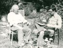 1979 biagio marin con renzo sanson nel giardino della villa  del poeta    v.gaddi 